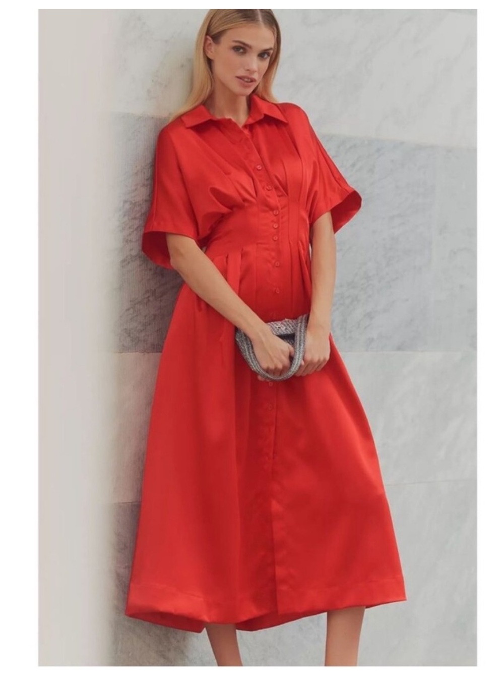 NWT Anthropologie size L The Tobie Satin shirtdress in red